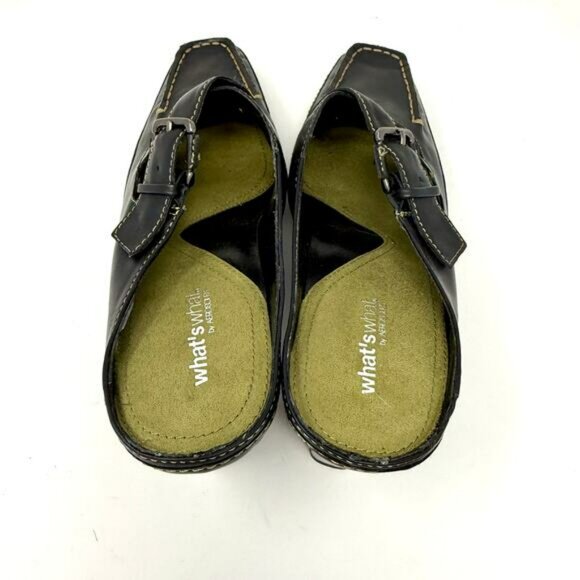 Vintage Y2K What's What Square Toe Heeled Mules 9 Buckle, Moc Stitch New In Box! - Picture 4 of 6